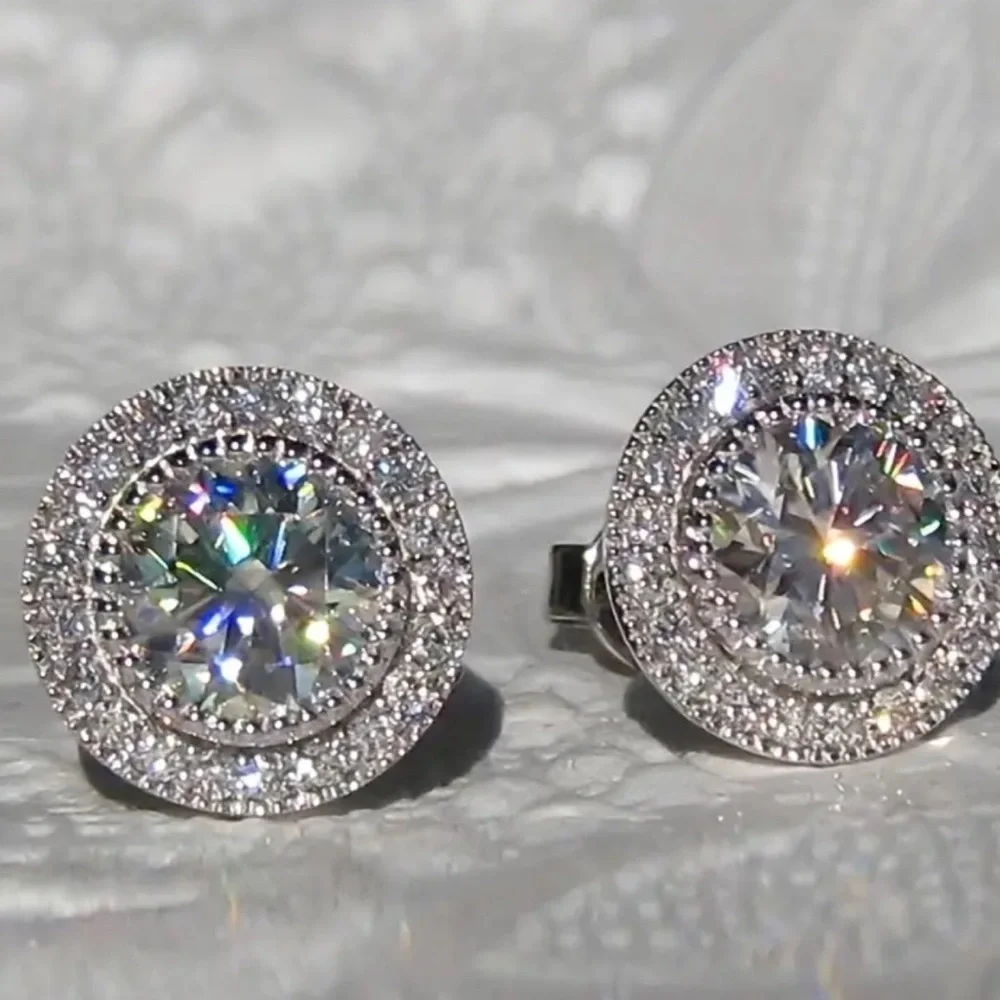 👼 Cubic zirconia Halo Stud Earrings - Picture 4 of 4